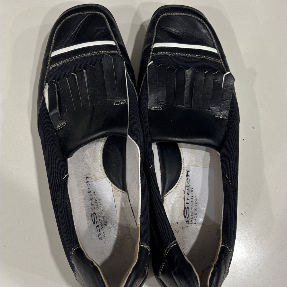 Walter Genuin Black & White Fringe Loafer Golf Shoes Size 8 1/2